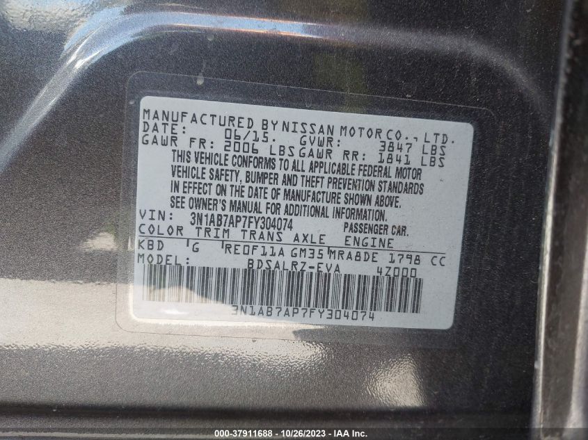 2015 NISSAN SENTRA SR - 3N1AB7AP7FY304074