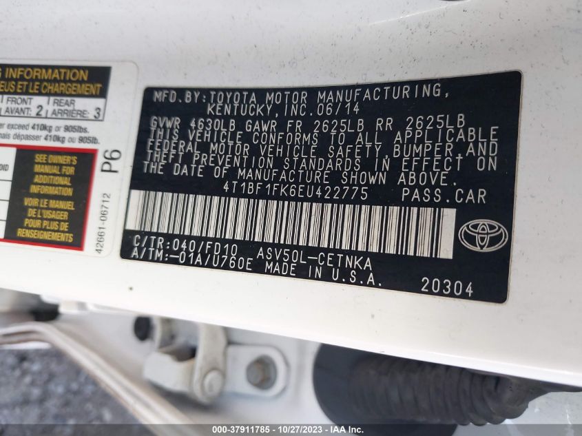 2014 TOYOTA CAMRY L/LE/XLE/SE/SE SPORT - 4T1BF1FK6EU422775