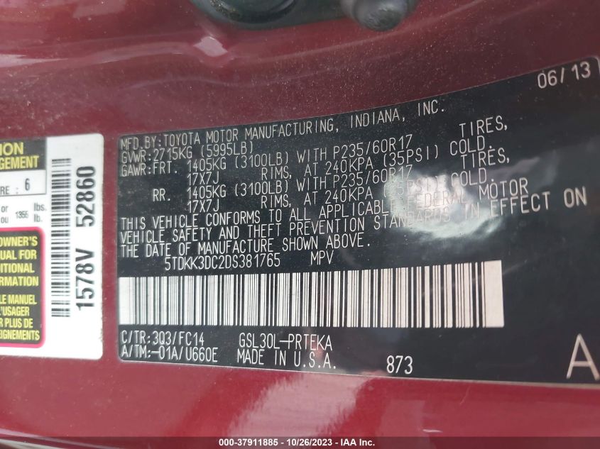 2013 TOYOTA SIENNA LE - 5TDKK3DC2DS381765