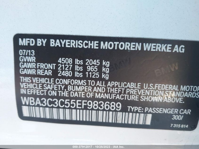 2014 BMW 3 SERIES 320I XDRIVE - WBA3C3C55EF983689