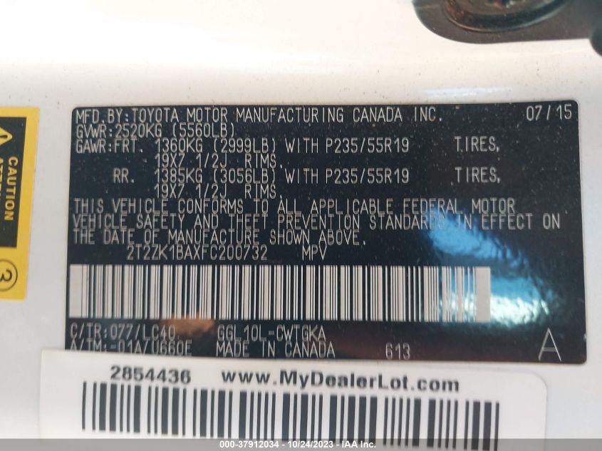 2015 LEXUS RX 350 - 2T2ZK1BAXFC200732