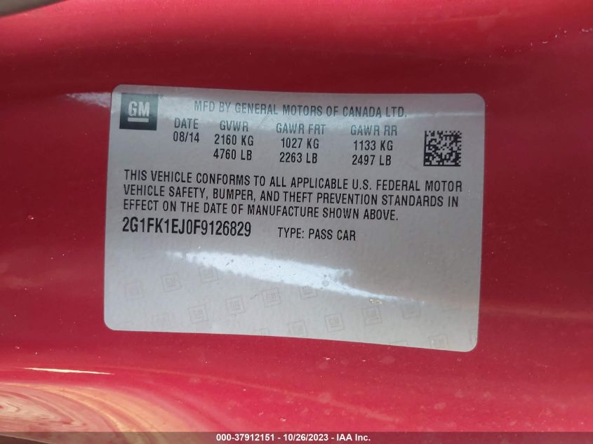 2015 CHEVROLET CAMARO SS - 2G1FK1EJ0F9126829