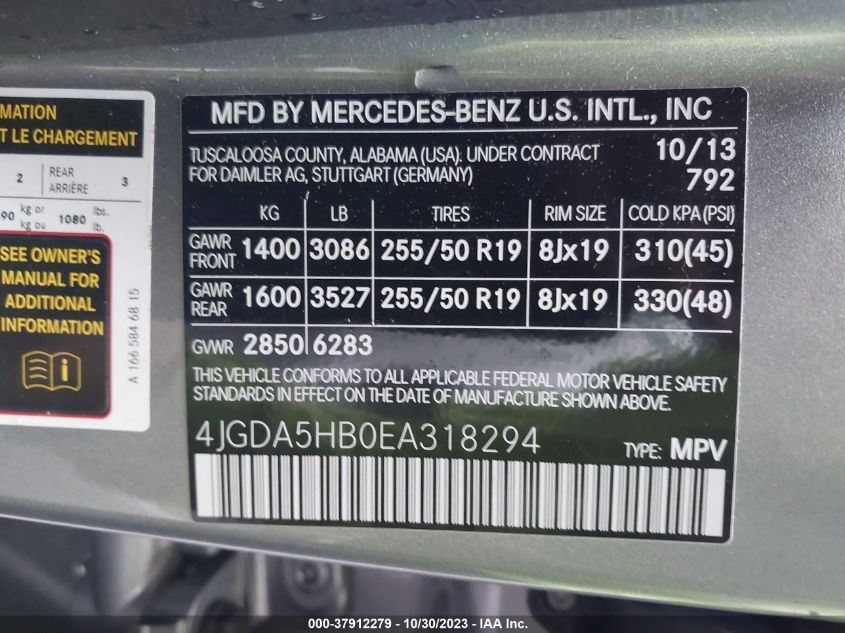 2014 MERCEDES-BENZ ML 350 4JGDA5HB0EA318294