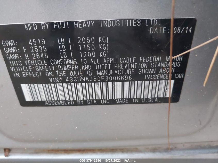2015 SUBARU LEGACY 2.5I LIMITED - 4S3BNAJ60F3006696