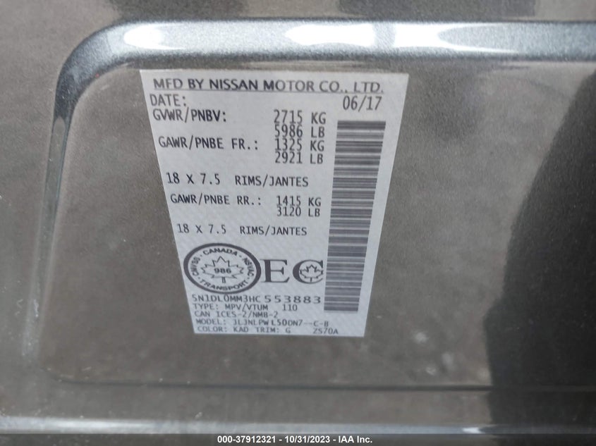 VIN 5N1DL0MM3HC553883 2017 INFINITI QX60