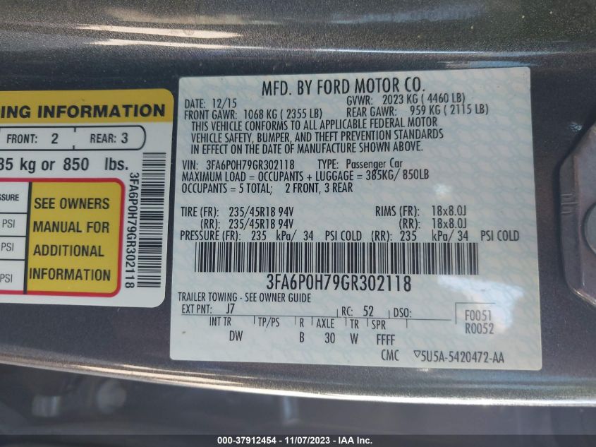 2016 FORD FUSION SE - 3FA6P0H79GR302118