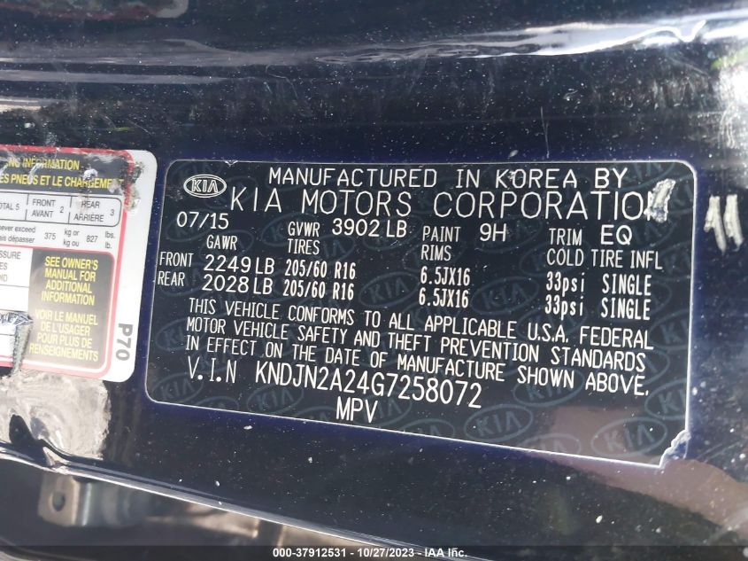 2016 KIA SOUL - KNDJN2A24G7258072