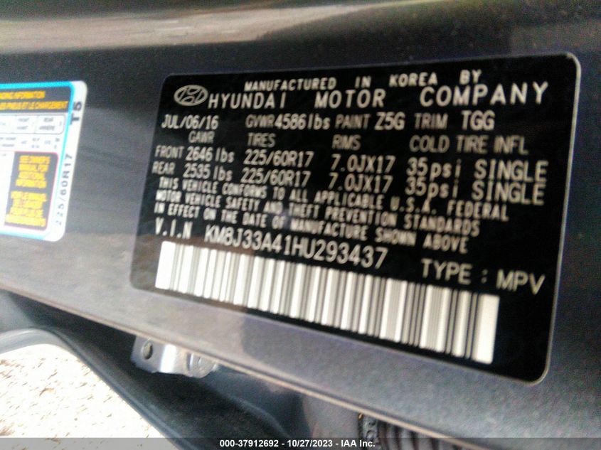 2017 HYUNDAI TUCSON LIMITED/SPORT AND ECO/SE - KM8J33A41HU293437