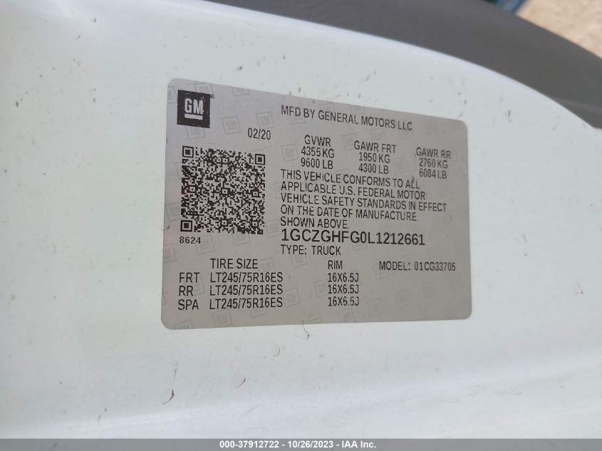 2020 CHEVROLET EXPRESS CARGO VAN - 1GCZGHFG0L1212661