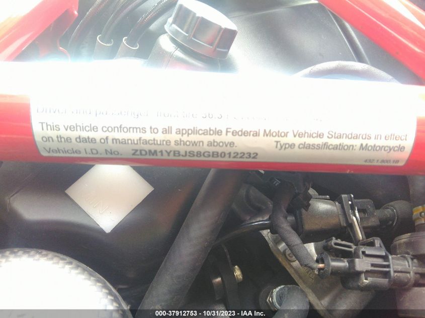 2016 DUCATI HYPERMOTARD 939 ZDM1YBJS8GB012232
