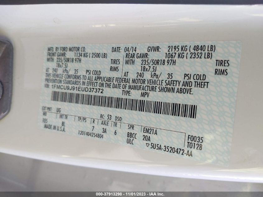 2014 FORD ESCAPE TITANIUM - 1FMCU9J91EUD37372