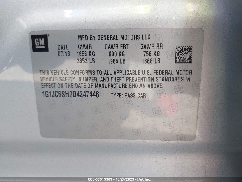 2013 CHEVROLET SONIC LT - 1G1JC6SH0D4247446