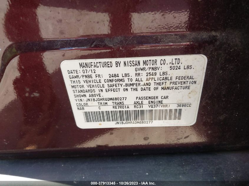 2013 INFINITI EX37 JOURNEY JN1BJ0HR4DM480277