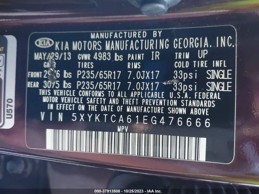 2014 KIA SORENTO LX - 5XYKTCA61EG476666