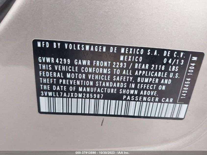 2013 VOLKSWAGEN JETTA SEDAN TDI 3VWLL7AJXDM285987