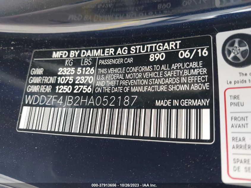 2017 MERCEDES-BENZ E 300 WDDZF4JB2HA052187