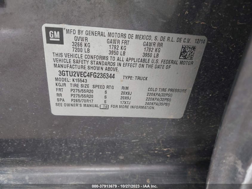2015 GMC SIERRA 1500 SLT - 3GTU2VEC4FG236344