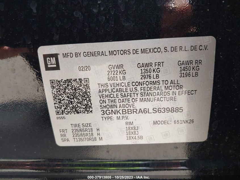 2020 CHEVROLET BLAZER 1LT - 03GNKBBRA6LS63988