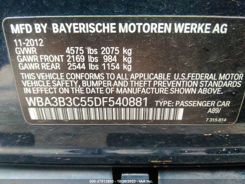 2013 BMW 3 SERIES 328I XDRIVE - WBA3B3C55DF540881
