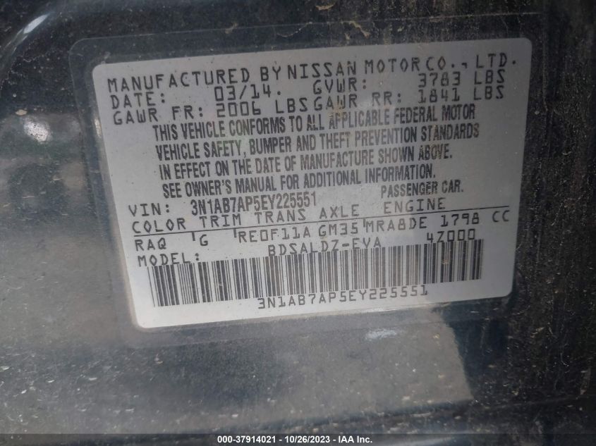 2014 NISSAN SENTRA S/SV/SR/SL - 3N1AB7AP5EY225551