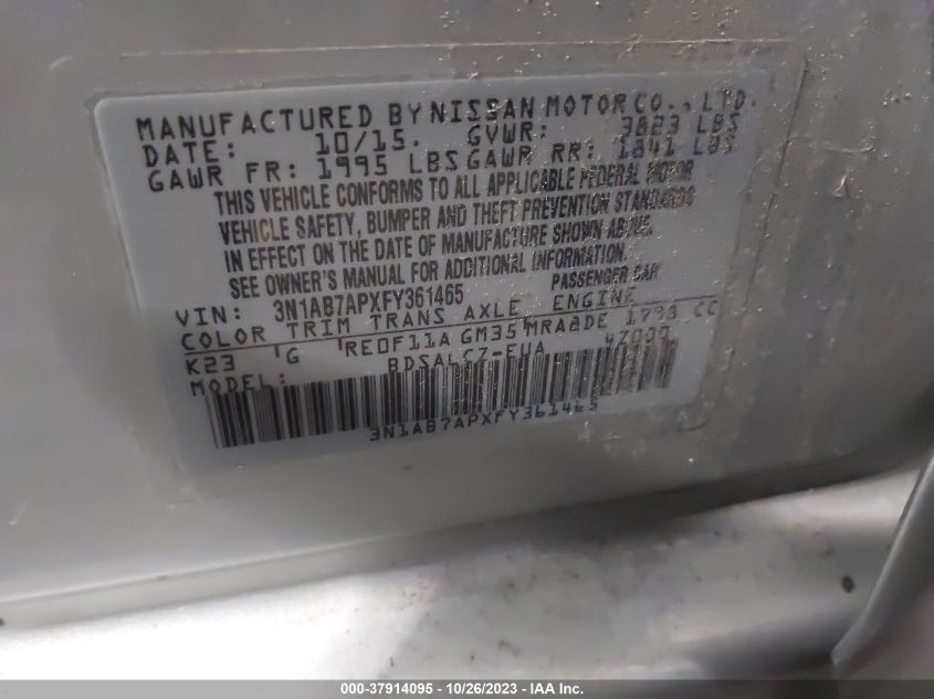 2015 NISSAN SENTRA S - 3N1AB7APXFY361465