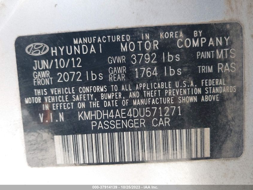 2013 HYUNDAI ELANTRA GLS - KMHDH4AE4DU571271