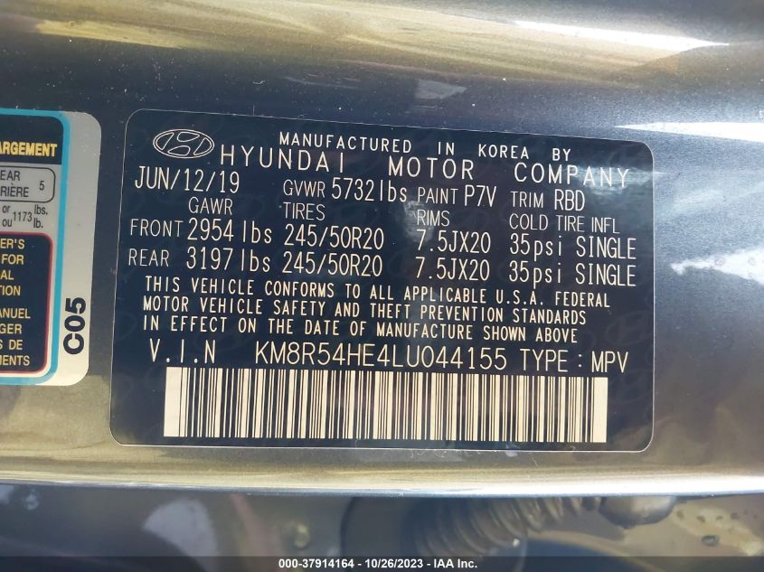 2020 HYUNDAI PALISADE LIMITED - KM8R54HE4LU044155