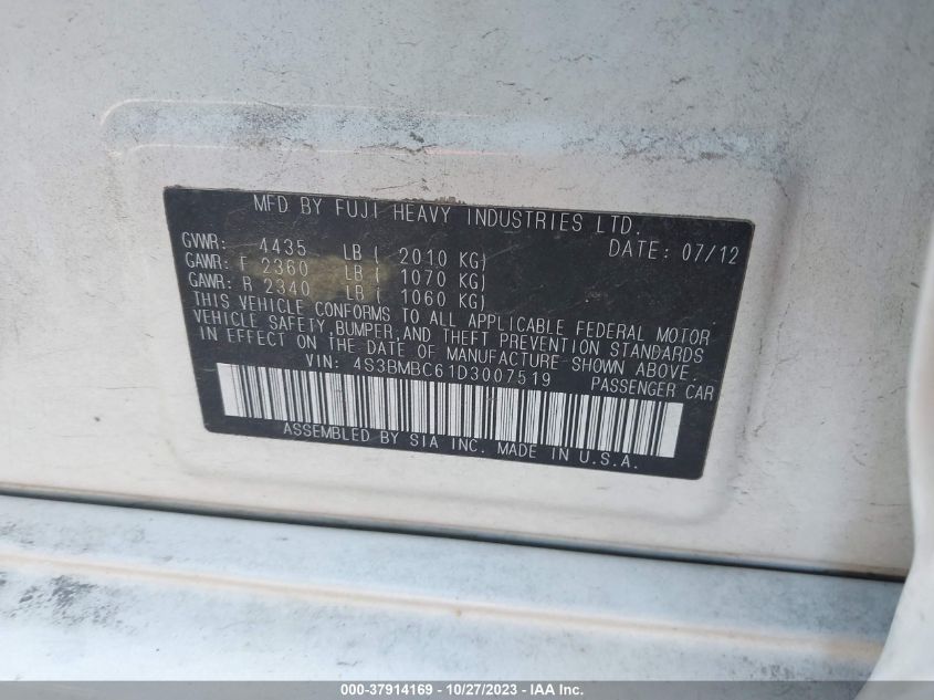 2013 SUBARU LEGACY 2.5I PREMIUM - 4S3BMBC61D3007519