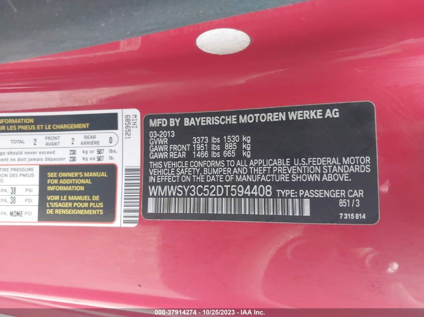 2013 MINI COOPER ROADSTER S - WMWSY3C52DT594408