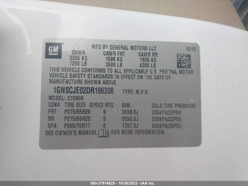 2013 CHEVROLET SUBURBAN 1500 LT 1GNSCJE02DR186308