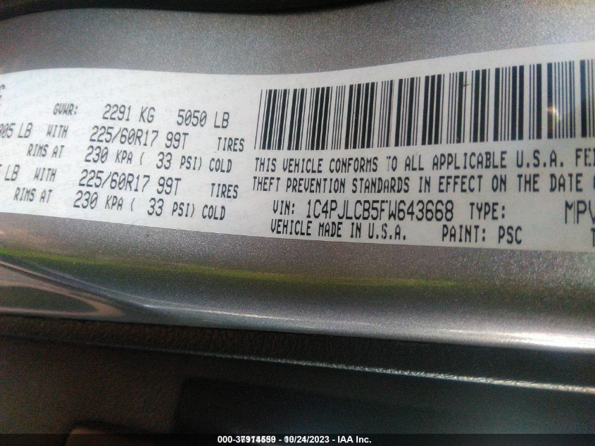 2015 JEEP CHEROKEE LATITUDE - 1C4PJLCB5FW643668