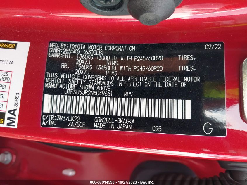 2022 TOYOTA 4RUNNER SR5 PREMIUM/TRD SPORT/TRD - JTESU5JR2N6049661