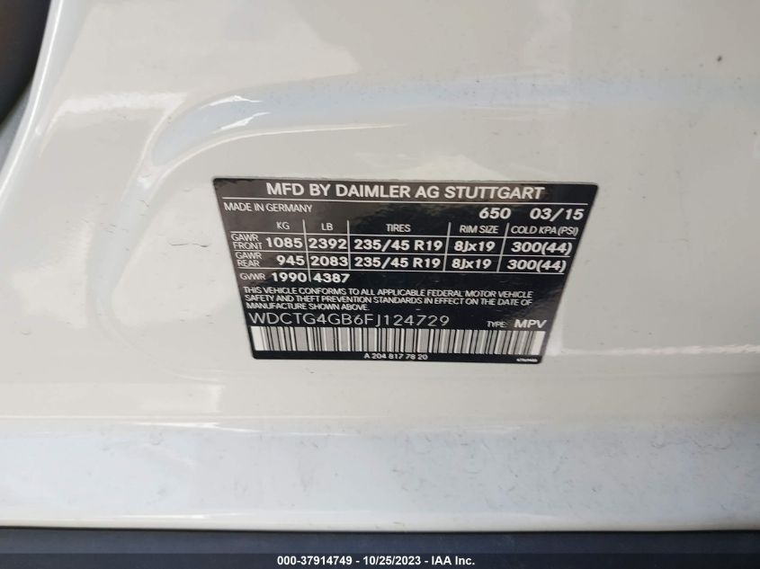 2015 MERCEDES-BENZ GLA 250 WDCTG4GB6FJ124729