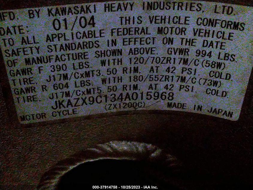 2004 KAWASAKI ZX1200 C - JKAZX9C134A015968