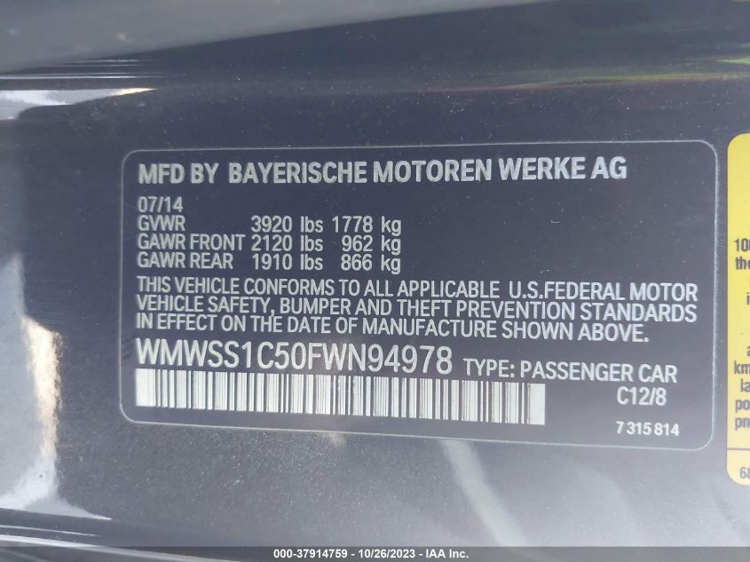 2015 MINI PACEMAN COOPER WMWSS1C50FWN94978