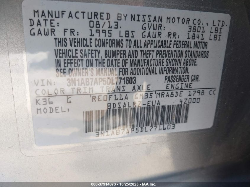 2013 NISSAN SENTRA SR - 3N1AB7AP5DL771603