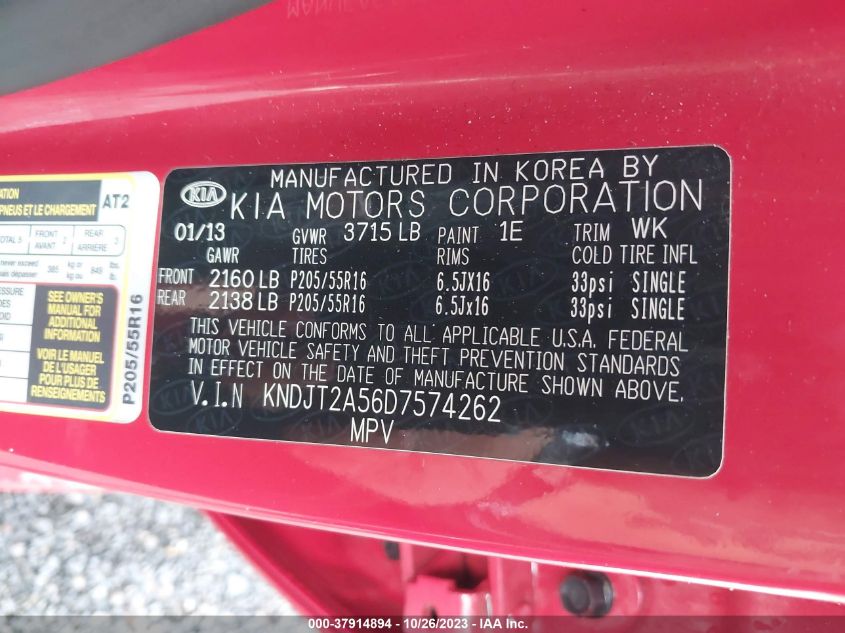 2013 KIA SOUL BASE - KNDJT2A56D7574262