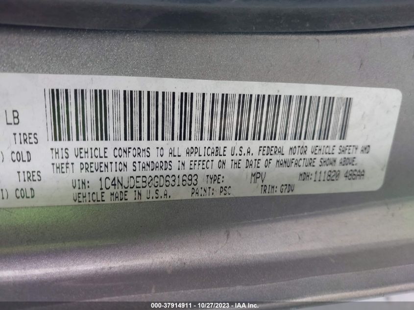 2016 JEEP COMPASS LATITUDE - 1C4NJDEB0GD631693