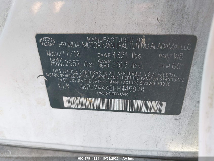 VIN 5NPE24AA5HH445878 2017 HYUNDAI SONATA ECO