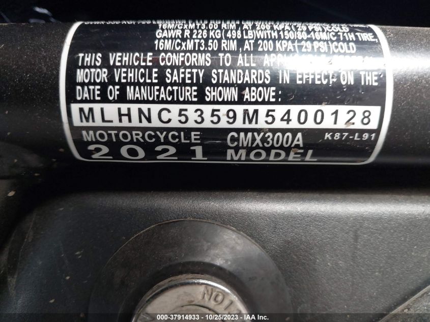 2021 HONDA CMX300 A MLHNC5359M5400128