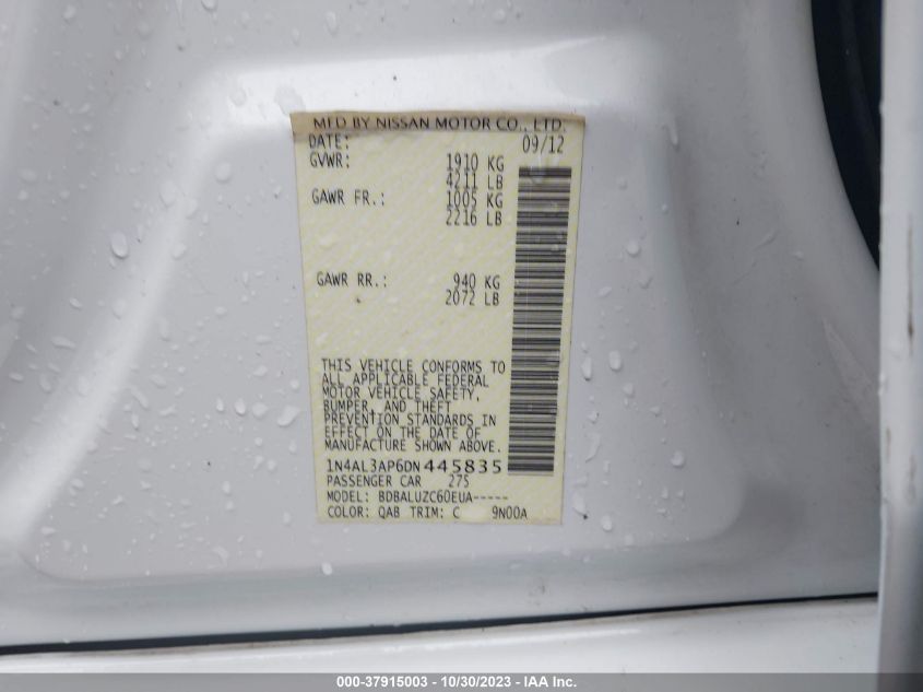 2013 NISSAN ALTIMA 2.5 SV - 1N4AL3AP6DN445835