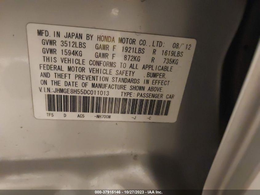 2013 HONDA FIT SPORT - JHMGE8H55DC011013