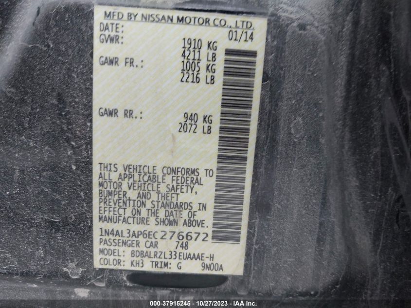 2014 NISSAN ALTIMA 2.5 S - 1N4AL3AP6EC276672