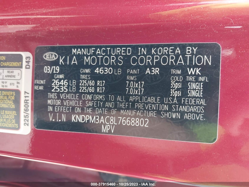 VIN KNDPM3AC8L7668802 2020 KIA SPORTAGE LX