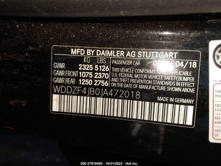 2018 MERCEDES-BENZ E 300 WDDZF4JB0JA472018
