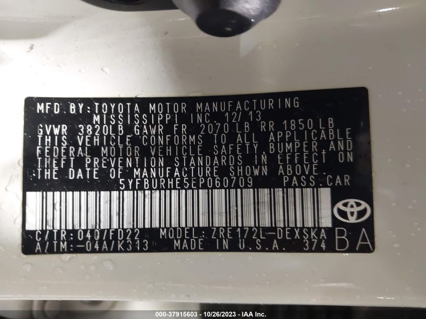 2014 TOYOTA COROLLA L/LE/LE PLS/PRM/S/S PLS - 5YFBURHE5EP060709