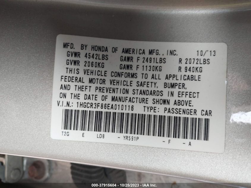 2014 HONDA ACCORD SEDAN EX-L - 1HGCR3F86EA010116