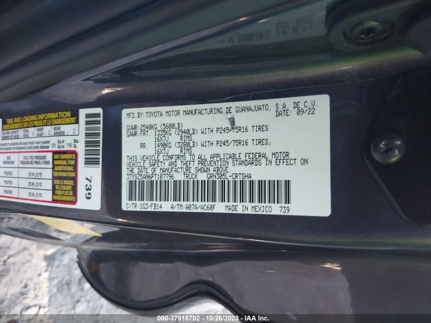 VIN 3TYSZ5AN6PT107796 2023 TOYOTA TACOMA 4WD SR/SR5/TRD SPORT