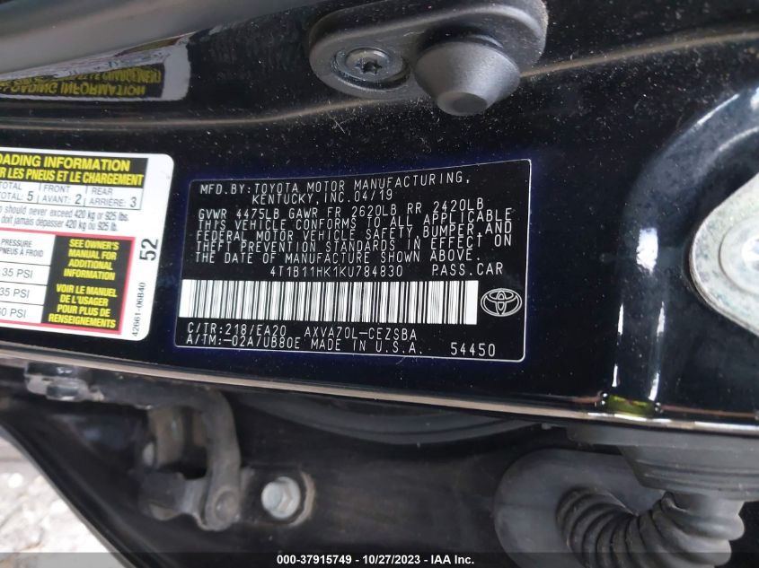 2019 TOYOTA CAMRY LE/SE/XLE/L - 4T1B11HK1KU784830