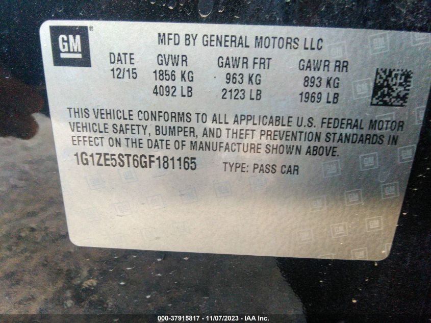 2016 CHEVROLET MALIBU LT - 1G1ZE5ST6GF181165